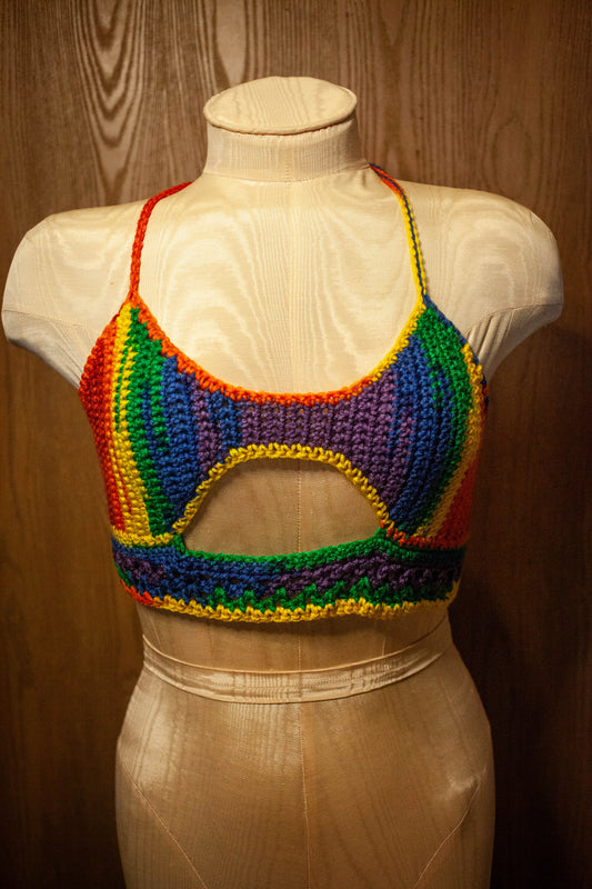 Rainbow Radiance: Crochet Crop Top Bralette