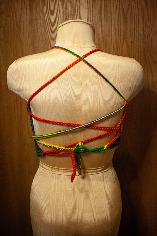 Rainbow Radiance: Crochet Crop Top Bralette